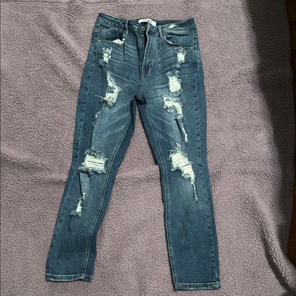 Distressed Blue Ankle Jeans